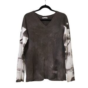 American Giant Supima Cotton Tie Dye Brown White V Neck Long Sleeve Shirt L Punk